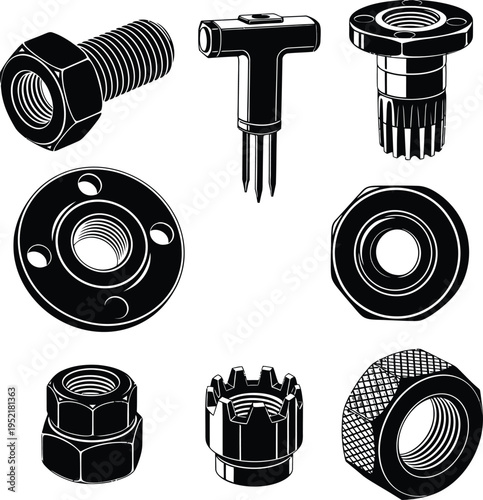 Collection of various fasteners and hardware components