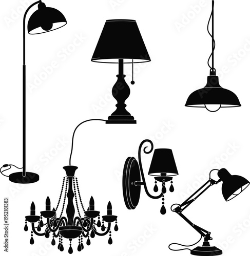 Collection of various lamps and lighting fixtures