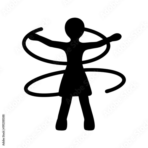 A simple black silhouette of a female gymnast performing with a long ribbon in a studio setting Vector silhouette