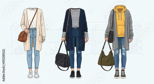 Fashion Illustrations of Women in Casual Outfits