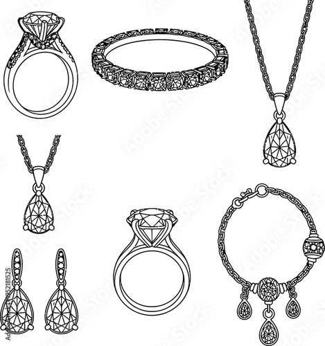 Collection of sparkling jewelry pieces with precious stones