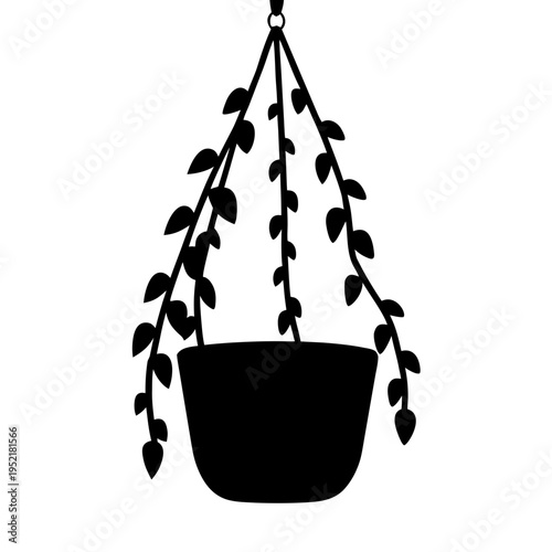 A minimalist black silhouette vector illustration of a trailing houseplant in a hanging planter Vector silhouette