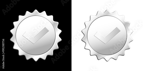 Silver Quality Badge with Checkmark Seal Isolated Minimal Certification Icon Design