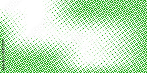 Green color halftone grain texture. Faded dotted gradient pattern background.