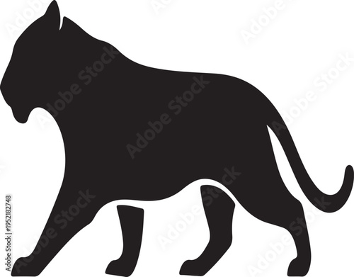A minimalist black silhouette of a large predatory tigar standing and looking towards the left side Vector