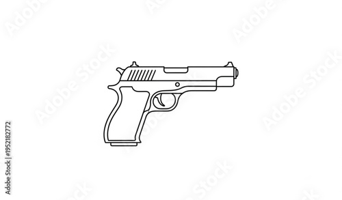 Minimal Outline Pistol Line Icon Vector Illustration Isolated on White Background