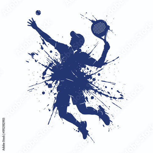 Dynamic Male Padel Racket Player in Ink Splash Sketch Style – Action Sports Illustration