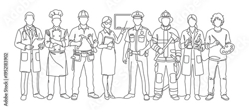 one line drawing of professions