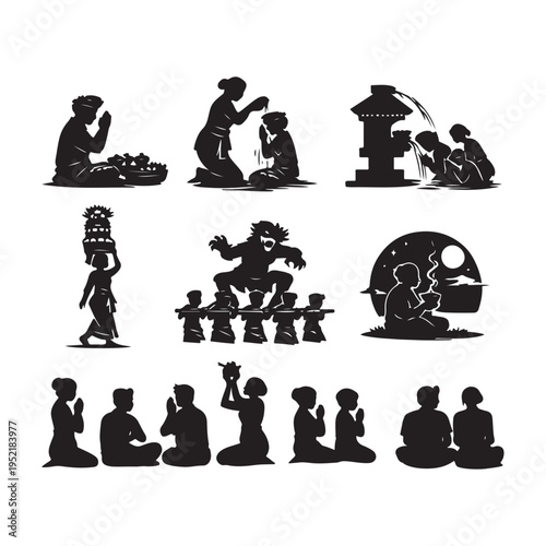 Cuadro en lienzo silhouette of balinese praying ritual tradition
