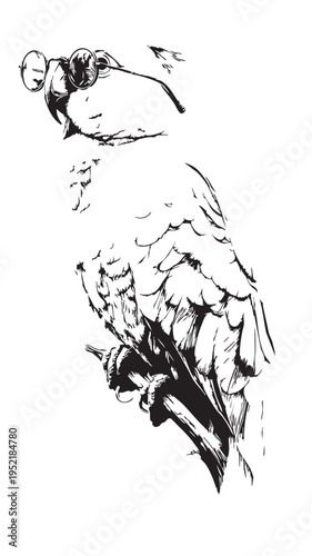 vector illustration of a parrot wearing glases