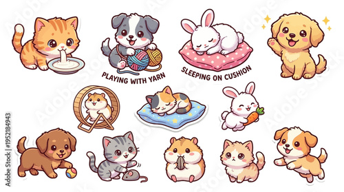 Charming Collection of Adorable Cartoon Animals Playing and Sleeping