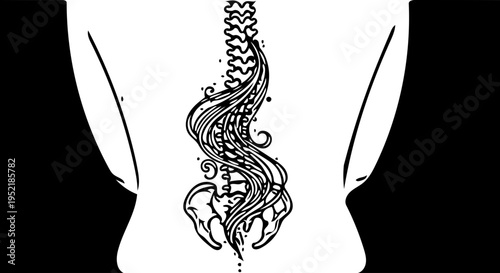 Illustration of a Human Spine with a Stylized, Wavy Curvature