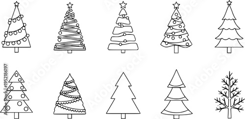 Christmas tree icon. Set of vector christmas trees