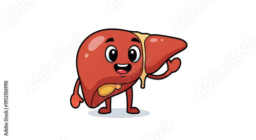 cartoon liver character waving hand simplified 