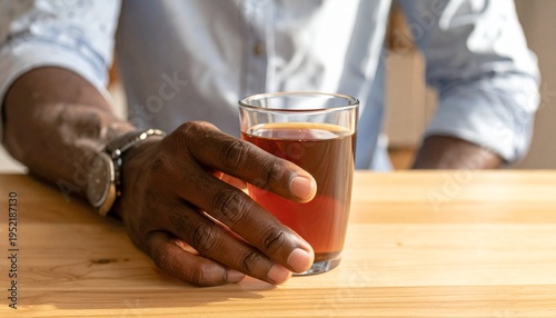 Refreshing Drink Presentation - Man Holding Glass of Iced Tea.