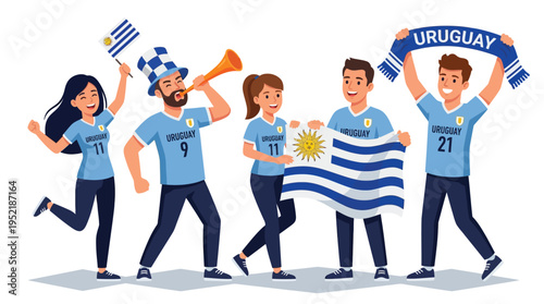 Uruguay National Football Team Cheering Supporters and Fans Vector
