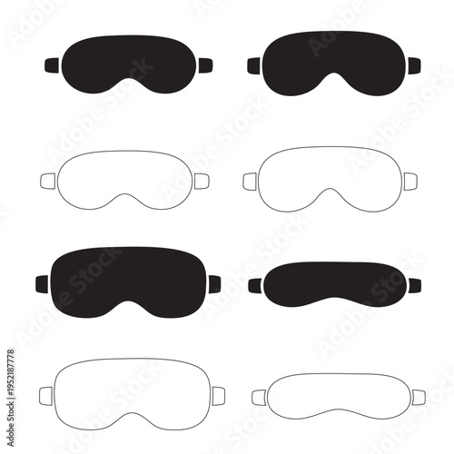 Sleeping Eye Mask Silhouette and Outline Set 