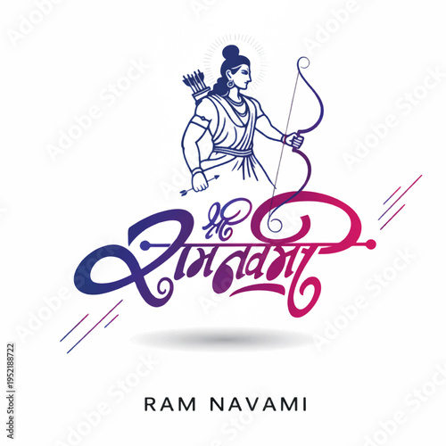 Lord Rama line art illustration with bow and arrow Ram Navami spiritual festival concept