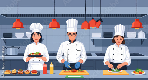 Chefs Preparing Food Together.