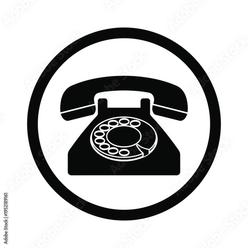 Vintage rotary phone in a circle icon for communication and technology icon