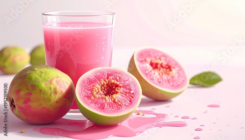Refreshing Guava Juice with Fresh Guava Fruit Slices.