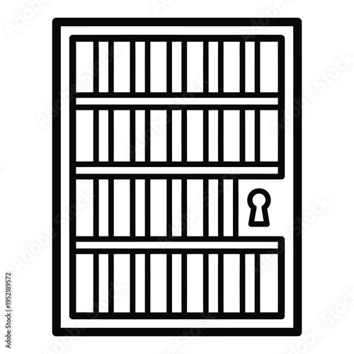 Black and white icon of a prison cell door with keyhole icon