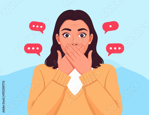 flat vector illustration of a shocked person covering mouth with hand