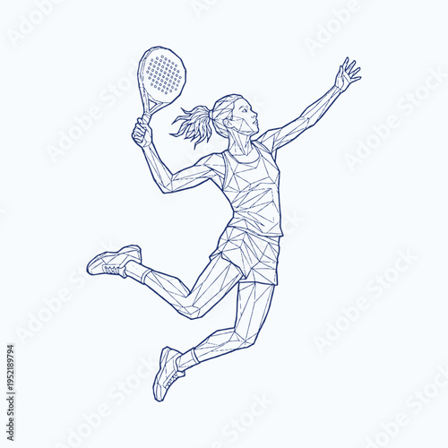 Female Padel Racket Player in Sketch Line Art Style – Dynamic Sports Illustration