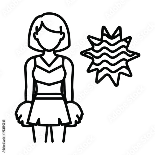 Cheerleader with pom poms and sound wave isolated on white background icon