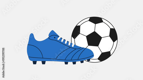 Soccer cleats and ball in a minimalist illustration on a plain background