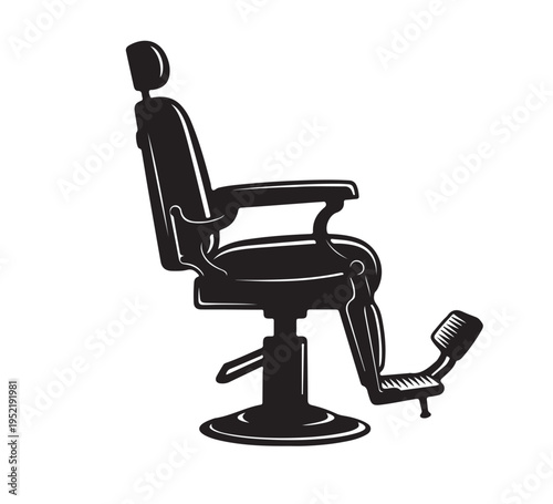 Vintage barber chair silhouette, retro styling chair for haircuts and beauty salons, professional salon furniture with adjustable footrest
