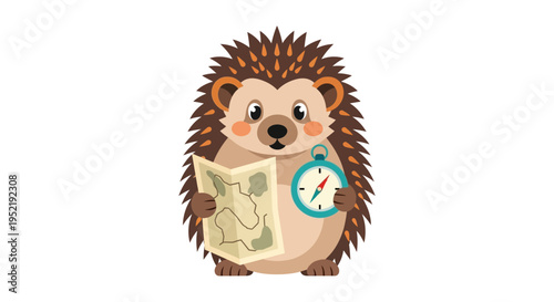 Cute cartoon hedgehog holding map. Vector Illustrations. EPS Editable