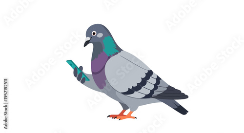 Pigeon Holding a Green Object. Vector Illustrations. EPS Editable