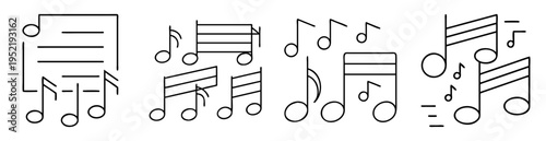 Black and white simple line art music notes arrangement isolated on white