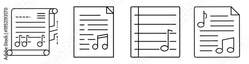 Collection of musical notes and manuscript pages with varied designs displayed