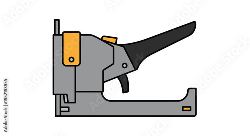 Gray Stapler with Black Handle and Orange Accents.
