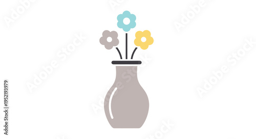 Gray Vase with Colored Gears Flowers.