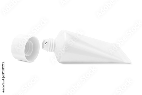 Blank white cosmetic or pharmaceutical tube with a screw cap isolated on transparent background