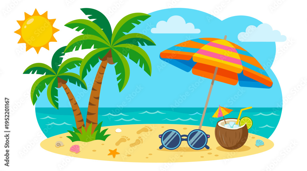 Obraz premium Summer Beach Scene with Palm Trees and Ocean