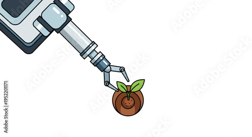 Robot arm holding a small plant.