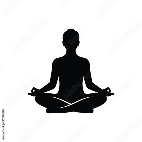 Silhouette of person meditating in lotus position with hands in mudra gesture minimalist zen background wellness mindfulness
