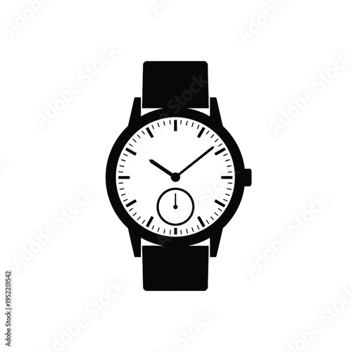 Simple Black Wristwatch with White Face and Leather Strap, Minimalist Design