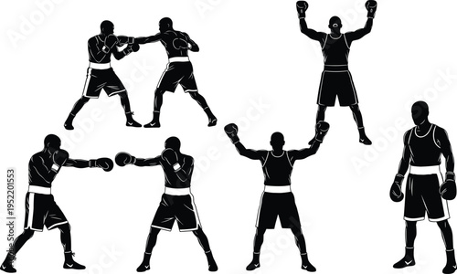 Basketball Player Silhouette Set Featuring Male Athletes Dribbling Shooting Passing and Dunking for Sports Competition Team Training and Fitness Illustration
