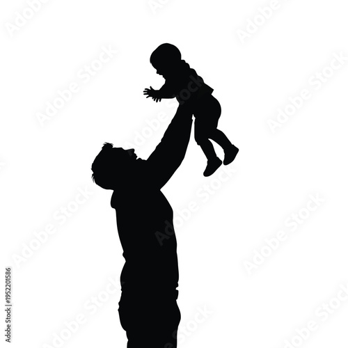 Father and child silhouette high five success teamwork parenting joy black and white minimalist celebration achievement bonding