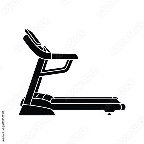 Modern black treadmill isolated on white background for fitness workout exercise equipment home gym training