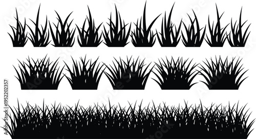 Black grass silhouette vector illustration set featuring different lengths and styles isolated on a white background for nature landscape design