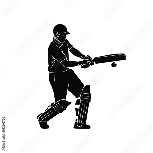 Cricket batsman in action ready to hit ball with helmet and protective gear on white background illustration