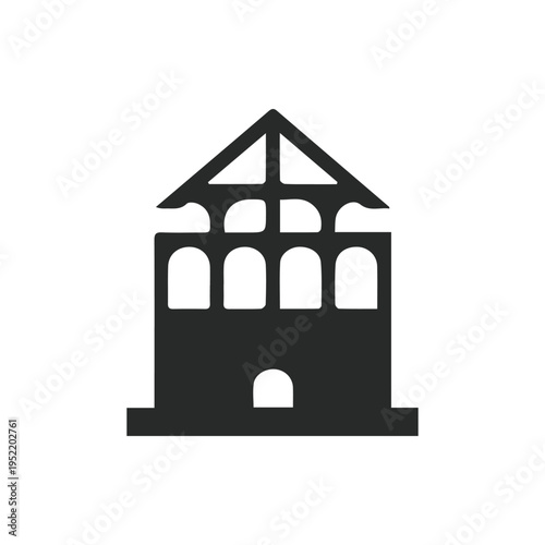 Minimalist Black Icon Of A Historic Half Timbered Building With Arches
