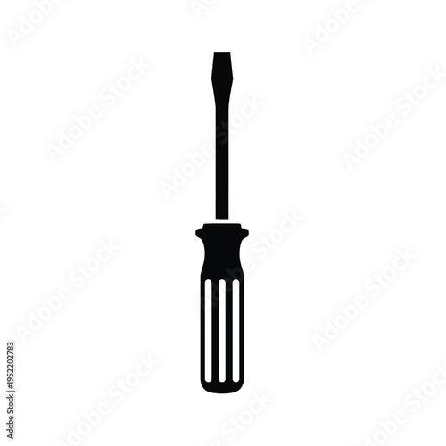 Black Screwdriver Silhouette on White Background, Tool Icon, Repair Equipment