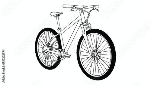 A black and white drawing of a bicycle with two wheels